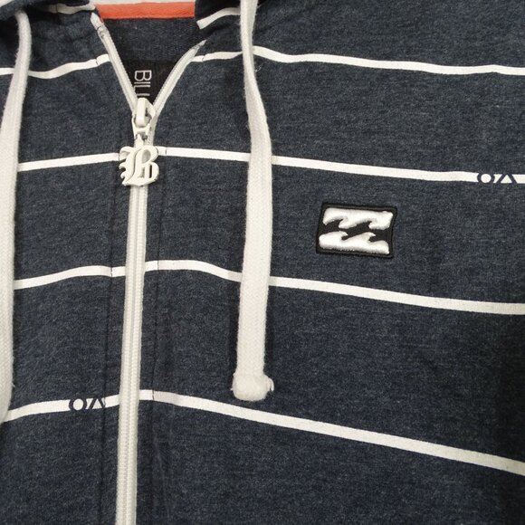 Billabong Striped Full Zip Hoodie Jacket Men Size L Charcoal Gray White Pockets - Picture 2 of 11